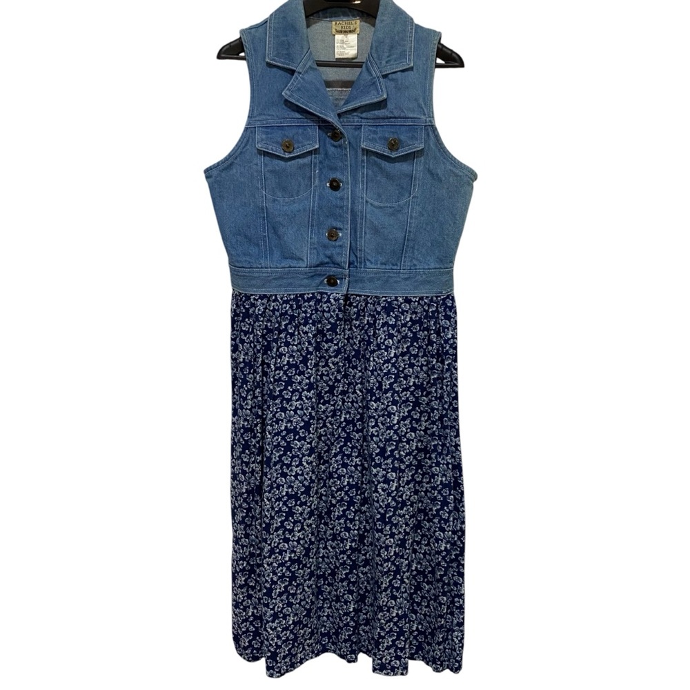 RACHEL’S KIDS Dress Size 12 Blue Denim Vest Attached floral Skirt Casual